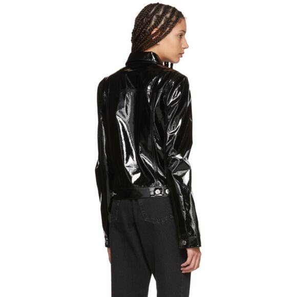 HELMUT‎ LANG Vinyl Spread Collar Button Down Jacket Black Medium Patent Leather - Picture 3 of 14